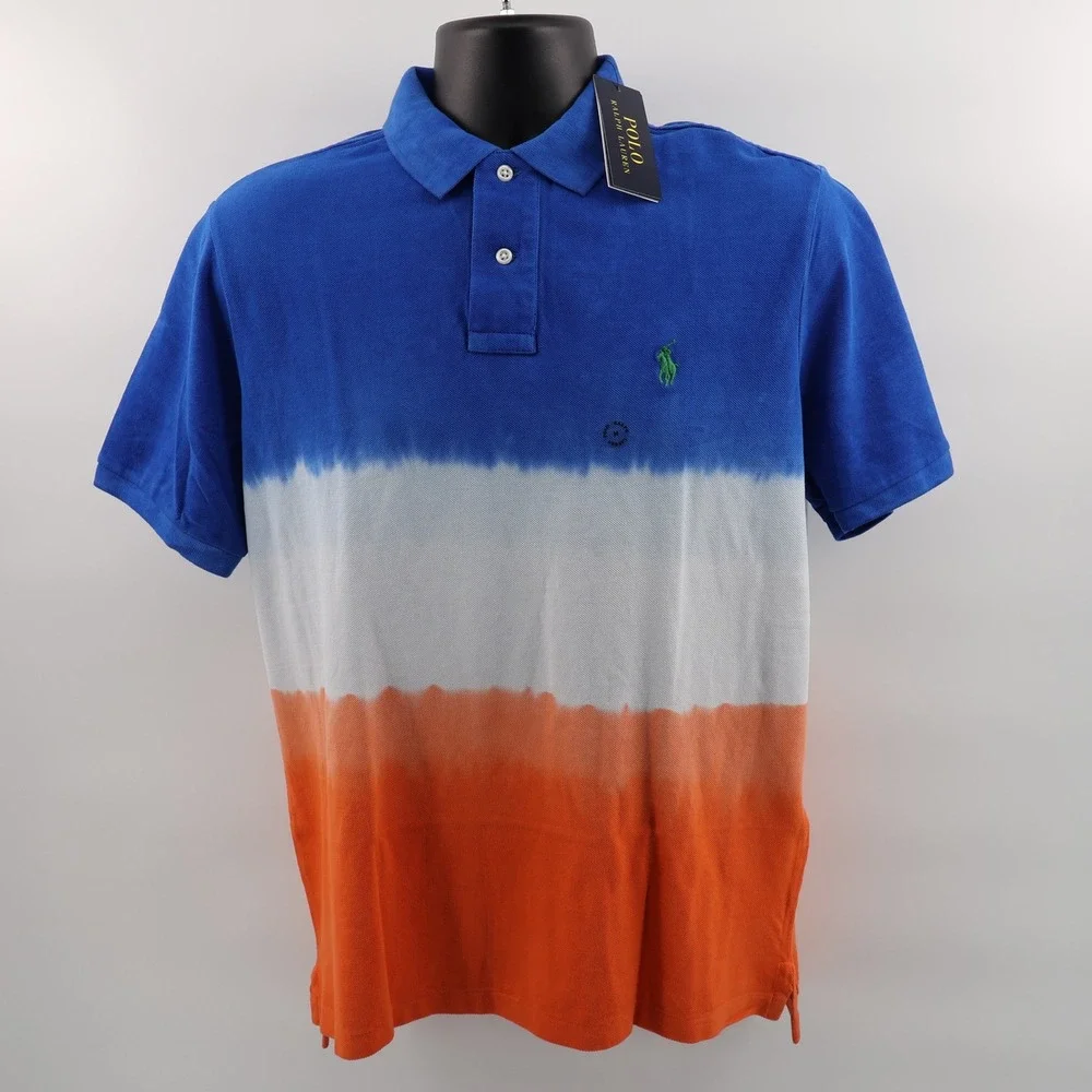 NEW Polo Ralph Lauren Classic Fit Blue Multi Tie Dye Polo‎ Shirt  Ombre Medium